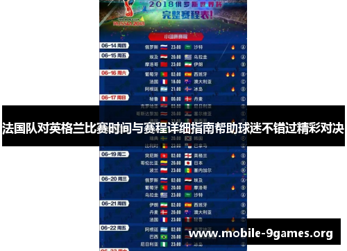 法国队对英格兰比赛时间与赛程详细指南帮助球迷不错过精彩对决 法国队对英格兰比赛时间与赛程详细指南帮助球迷不错过精彩对决